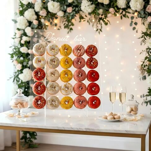 حامل عرض جداري كبير على شكل دونات من ZOOYOO لـ 50 دونات - حامل دونات أكريليك شفاف مقاس 22 × 26 بوصة للحفلات وحفلات الزفاف وأعياد الميلاد - قطعة مركزية لطاولة الحلوى مع 25 أوتاد وقاعدة ثابتة مقاس 8 بوصات in Kuwait