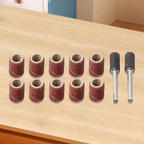 مجموعة طبلة الصنفرة مع 10 أكمام طبلة و2 قضبان تمديد للأدوات الدوارة، وأكمام كاشطة للمعادن والخشب وتلميع DIY، وطحن وإزالة الأزيز 12 قطعة (مجموعة صغيرة) in Kuwait