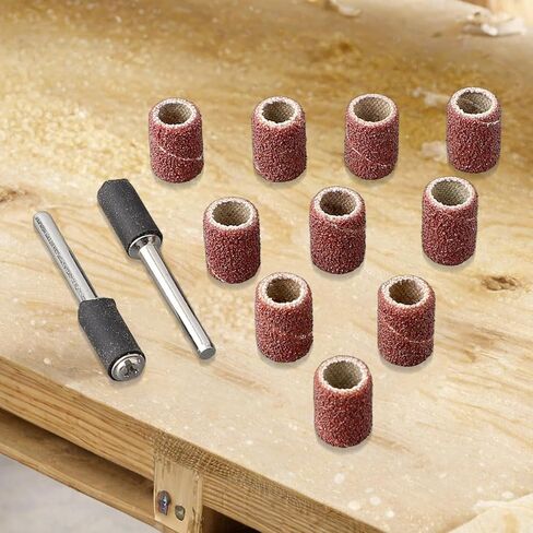 مجموعة طبلة الصنفرة مع 10 أكمام طبلة و2 قضبان تمديد للأدوات الدوارة، وأكمام كاشطة للمعادن والخشب وتلميع DIY، وطحن وإزالة الأزيز 12 قطعة (مجموعة صغيرة) in Kuwait