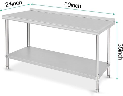 اختبار منضدة العمل المصنوعة من الفولاذ المقاوم للصدأ مقاس 30 × 24 × 35 بوصة - طبقة مزدوجة مع لوحة خلفية للعجلات in Kuwait