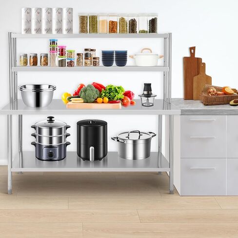 Stainless Steel Table with Shelves,72"X30"X67" Prep Table with Hooks,Heavy Duty Worktable Workbench for Home Commercial Kitchen Steel Countertop in Saudi Arabia