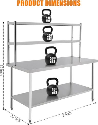 Stainless Steel Table with Shelves,72"X30"X67" Prep Table with Hooks,Heavy Duty Worktable Workbench for Home Commercial Kitchen Steel Countertop in Saudi Arabia