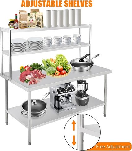Stainless Steel Table with Shelves,72"X30"X67" Prep Table with Hooks,Heavy Duty Worktable Workbench for Home Commercial Kitchen Steel Countertop in Saudi Arabia