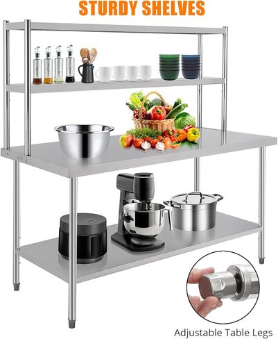 Stainless Steel Table with Shelves,72"X30"X67" Prep Table with Hooks,Heavy Duty Worktable Workbench for Home Commercial Kitchen Steel Countertop in Saudi Arabia