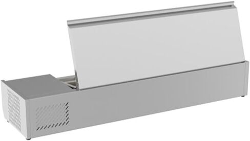 Pemberly Row 59" Stainless Steel Refrigerated Countertop Prep Rail, Silver Finish, Includes Six 1/3 Food Pans, Digital Temperature Display, Space-Saving Design for Cafes, Restaurants, or Food Trucks in Saudi Arabia