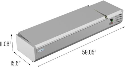 Pemberly Row 59" Stainless Steel Refrigerated Countertop Prep Rail, Silver Finish, Includes Six 1/3 Food Pans, Digital Temperature Display, Space-Saving Design for Cafes, Restaurants, or Food Trucks in Saudi Arabia