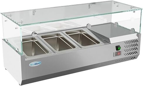 Pemberly Row Refrigerated Countertop Prep Rail, 40" Glass and Stainless Steel, Silver Finish, Includes 3 Removable Food Pans, NSF Compliant Commercial Sandwich Station or Salad Bar in Saudi Arabia