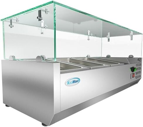 Pemberly Row Refrigerated Countertop Prep Rail, 40" Glass and Stainless Steel, Silver Finish, Includes 3 Removable Food Pans, NSF Compliant Commercial Sandwich Station or Salad Bar in Saudi Arabia