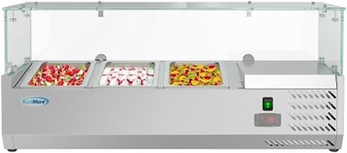 Pemberly Row Refrigerated Countertop Prep Rail, 40" Glass and Stainless Steel, Silver Finish, Includes 3 Removable Food Pans, NSF Compliant Commercial Sandwich Station or Salad Bar in Saudi Arabia