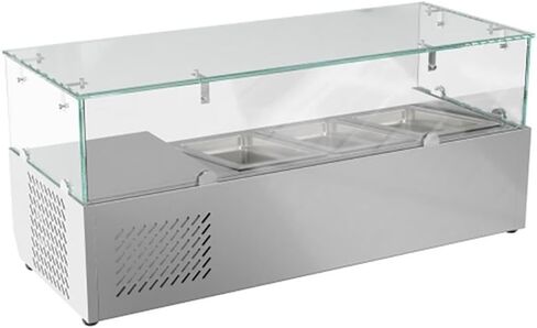 Pemberly Row Refrigerated Countertop Prep Rail, 40" Glass and Stainless Steel, Silver Finish, Includes 3 Removable Food Pans, NSF Compliant Commercial Sandwich Station or Salad Bar in Saudi Arabia