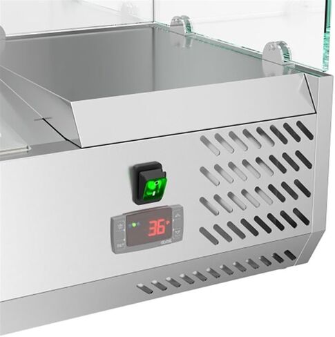 Pemberly Row Refrigerated Countertop Prep Rail, 40" Glass and Stainless Steel, Silver Finish, Includes 3 Removable Food Pans, NSF Compliant Commercial Sandwich Station or Salad Bar in Saudi Arabia