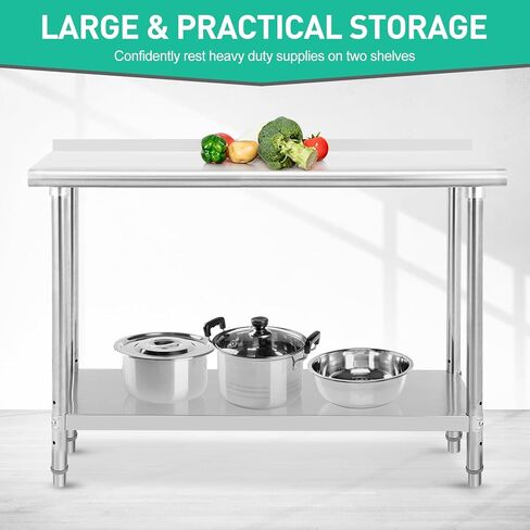Stainless Steel Table Prep & Work Table 24 x 60 Inches NSF Heavy Duty Commercial with Undershelf and Backsplash for Restaurant Kitchen Home and Hotel in Saudi Arabia