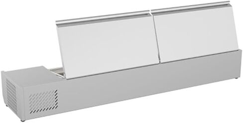 Pemberly Row 71" Stainless Steel Refrigerated Countertop Prep Rail, Silver Finish, Includes Eight 1/3 Food Pans, Digital Temperature Display, NSF Compliant Commercial Kitchen Refrigeration Unit in Saudi Arabia