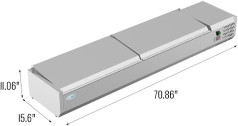 Pemberly Row 71" Stainless Steel Refrigerated Countertop Prep Rail, Silver Finish, Includes Eight 1/3 Food Pans, Digital Temperature Display, NSF Compliant Commercial Kitchen Refrigeration Unit in Saudi Arabia
