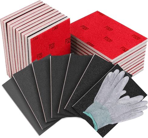 مجموعة إسفنجة سنفرة مكونة من 32 قطعة، 12 درجة مختلفة من كتلة الصنفرة 180-3000 حبيبة، ورق رمل قابل لإعادة الاستخدام رطب وجاف مقاس 4 × 3 بوصة للجدران الجافة المصنوعة من الخشب المعدني وطلاء السيارات والبلاستيك DIY (مجموعة متنوعة من الحبيبات) in Kuwait