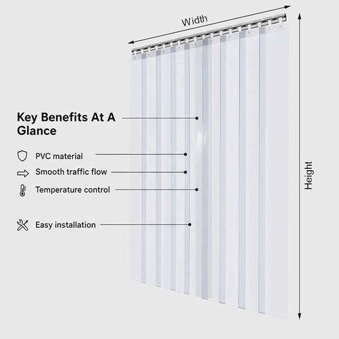 Heavy-Duty Vinyl Strip Door Curtain - 1.7mm Thick PVC Strip Curtains for Walk-in Freezers & Coolers, 210x240cm, Ideal for Residential & Commercial Use in Saudi Arabia