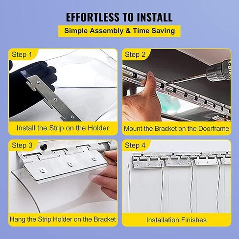 ستارة باب شريطية شفافة من مادة PVC - 6 قطع من ستائر الثلاجة والفريزر الصناعية من الفينيل، مقاس 0.9 × 2.1 متر، شرائط أبواب المستودعات المقاومة للرياح للاستخدام التجاري in Kuwait