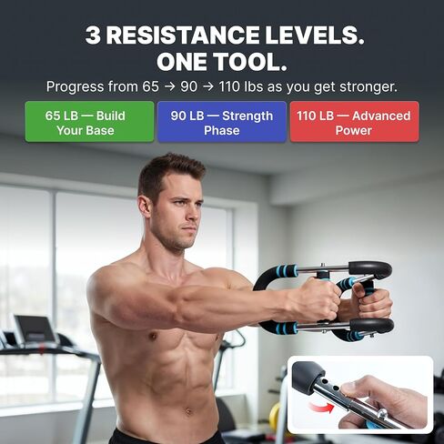 DMoose Fitness Multi Purpose Adjustable Power Twister - Chest and Arm Trainer, 3 Resistance Levels, Non-Slip Ergonomic Grip, Home Portable Biceps Strength Trainer for Men & Women in Kuwait