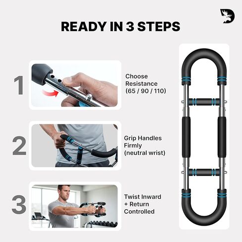 DMoose Fitness Multi Purpose Adjustable Power Twister - Chest and Arm Trainer, 3 Resistance Levels, Non-Slip Ergonomic Grip, Home Portable Biceps Strength Trainer for Men & Women in Kuwait