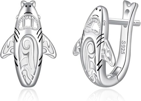 Hammerhead Shark Hoop أقراط للنساء - 925 Sterling Silver Pluse Ocean Animal Animal Action Arrings Sea Shark Hoop Jewelry Gift in Kuwait