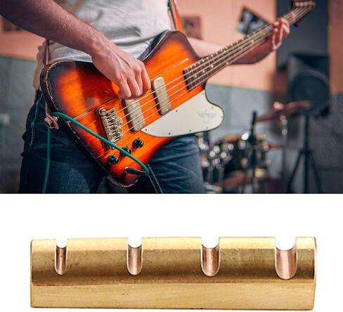 4-String Slotted Electric Bass Brass Nut Bass Guitar Brass Nut Up Saddle Electric Bass Pre-Slotted Nut Replacement Parts in Saudi Arabia