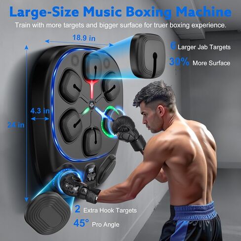 Large Music Boxing Machine for Adults & Kids,8 Colorful Light-up Targets on Wall Punching Pad,Smart Boxing Trainer with Bluetooth, Includes Gloves in Saudi Arabia