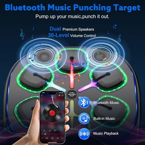 Large Music Boxing Machine for Adults & Kids,8 Colorful Light-up Targets on Wall Punching Pad,Smart Boxing Trainer with Bluetooth, Includes Gloves in Saudi Arabia