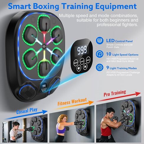 Large Music Boxing Machine for Adults & Kids,8 Colorful Light-up Targets on Wall Punching Pad,Smart Boxing Trainer with Bluetooth, Includes Gloves in Saudi Arabia