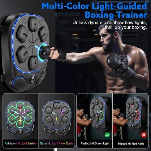 Large Music Boxing Machine for Adults & Kids,8 Colorful Light-up Targets on Wall Punching Pad,Smart Boxing Trainer with Bluetooth, Includes Gloves in Saudi Arabia