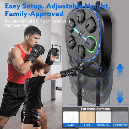 Large Music Boxing Machine for Adults & Kids,8 Colorful Light-up Targets on Wall Punching Pad,Smart Boxing Trainer with Bluetooth, Includes Gloves in Saudi Arabia