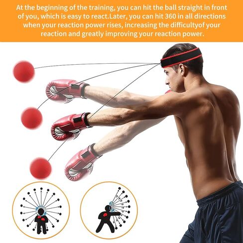 Boxing Reflex Ball Headband Set - Includes 4 Different Boxing Balls, 2 Adjustable Headbands, 4pcs Spare Ropes and 2pcs Protective Gloves, for Adults Boxings Equipment in Kuwait