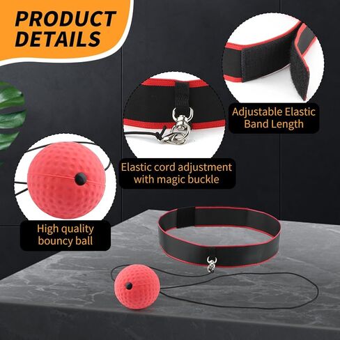 Boxing Reflex Ball Headband Set - Includes 4 Different Boxing Balls, 2 Adjustable Headbands, 4pcs Spare Ropes and 2pcs Protective Gloves, for Adults Boxings Equipment in Kuwait