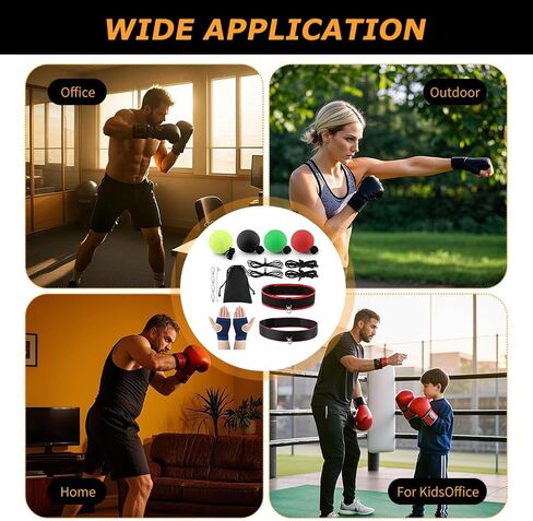 Boxing Reflex Ball Headband Set - Includes 4 Different Boxing Balls, 2 Adjustable Headbands, 4pcs Spare Ropes and 2pcs Protective Gloves, for Adults Boxings Equipment in Kuwait