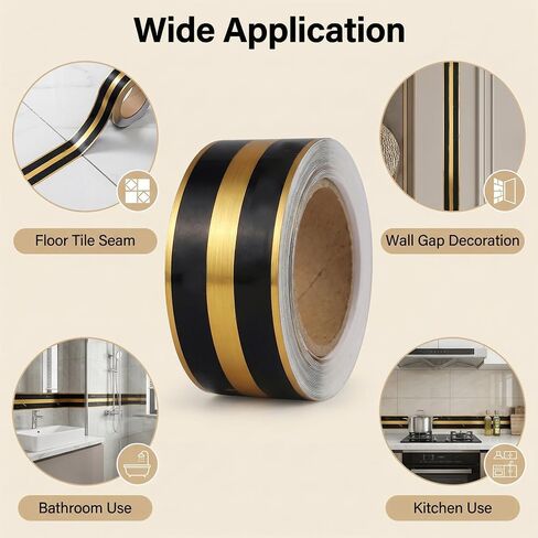 2.5 CM Tile Gap Decorative Tape 5 Meters Length Self Adhesive Sealing Caulk Strip for Living Room, Kitchen, Bathroom - Black in Saudi Arabia
