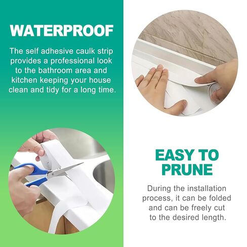 slaixiu 1-Pack 1.5 "x10.5ft White Caulk Tape - شريط إغلاق ذاتي اللصق مقاوم للماء لأحواض الاستحمام والاستحمام والمراحيض وأسطح المطبخ in Kuwait