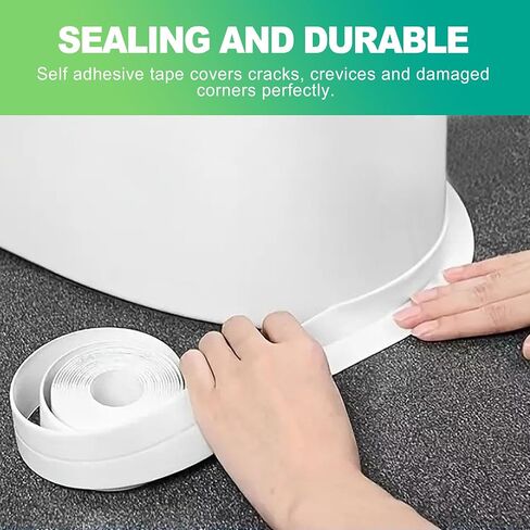 slaixiu 1-Pack 1.5 "x10.5ft White Caulk Tape - شريط إغلاق ذاتي اللصق مقاوم للماء لأحواض الاستحمام والاستحمام والمراحيض وأسطح المطبخ in Kuwait
