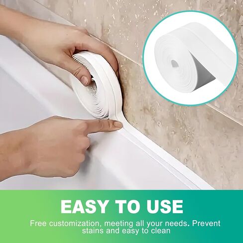slaixiu 1-Pack 1.5 "x10.5ft White Caulk Tape - شريط إغلاق ذاتي اللصق مقاوم للماء لأحواض الاستحمام والاستحمام والمراحيض وأسطح المطبخ in Kuwait