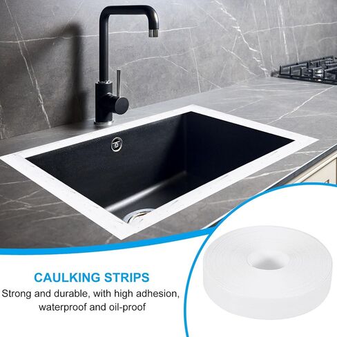 PATIKIL Caulk Tape 0.9" x 33 Ft, Self Adhesive Sealing Tape Waterproof Toilet Tub Caulk Sealant Strip Sealing Trim for Kitchen Bathroom Toilet Bathtub Sink Countertop, White in Saudi Arabia