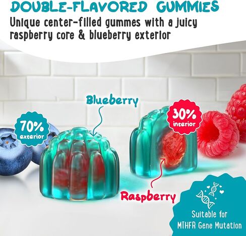 علكة حمض الفوليك L-ميثيلفولات 5-MTHF المملوءة بالمركز - دعم مركب فيتامينات MTHFR B الخالي من السكر مع العامل المساعد الميثيل B1 وB6 وB12 - المزاج والسلوك والإدراك - 60 قطعة in Kuwait