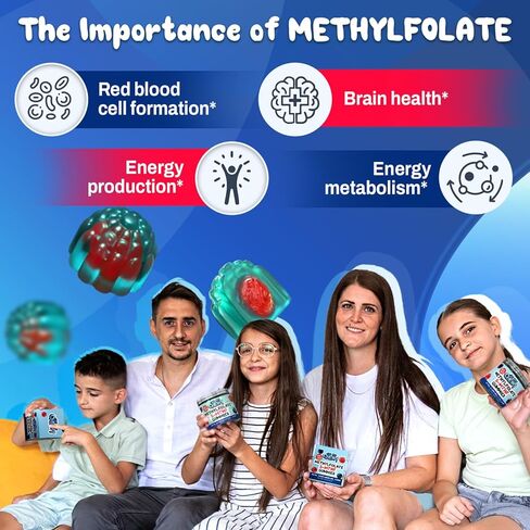 علكة حمض الفوليك L-ميثيلفولات 5-MTHF المملوءة بالمركز - دعم مركب فيتامينات MTHFR B الخالي من السكر مع العامل المساعد الميثيل B1 وB6 وB12 - المزاج والسلوك والإدراك - 60 قطعة in Kuwait
