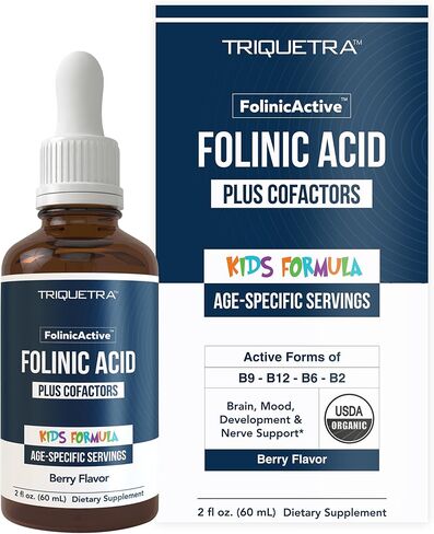 Organic FolinicActive Kids - Folinic Acid + B12, B6 & B2 Cofactors - Gentle Methylation Support for Mood, Energy & Cognition, Age Adjustable Dosing for Kids 1-18, Non GMO, Vegan, Berry Flavor (60mL) in Saudi Arabia
