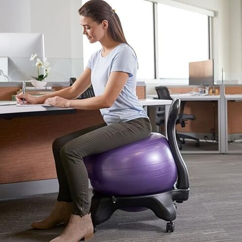 Ergonomic Yoga Ball Chair for Office & Home Fitness, Adjustable Pilates Desk Chair with Wheels, Anti-Slip Exercise Ball for Gym & Stability, Portable & Comfortable Seating in Saudi Arabia
