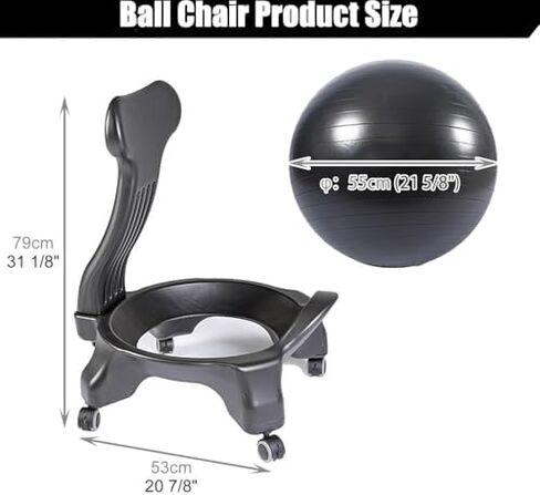 Ergonomic Yoga Ball Chair for Office & Home Fitness, Adjustable Pilates Desk Chair with Wheels, Anti-Slip Exercise Ball for Gym & Stability, Portable & Comfortable Seating in Saudi Arabia