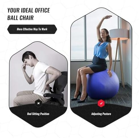 Ergonomic Yoga Ball Chair for Office & Home Fitness, Adjustable Pilates Desk Chair with Wheels, Anti-Slip Exercise Ball for Gym & Stability, Portable & Comfortable Seating in Saudi Arabia