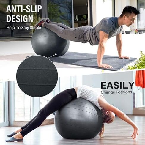 Ergonomic Yoga Ball Chair for Office & Home Fitness, Adjustable Pilates Desk Chair with Wheels, Anti-Slip Exercise Ball for Gym & Stability, Portable & Comfortable Seating in Saudi Arabia