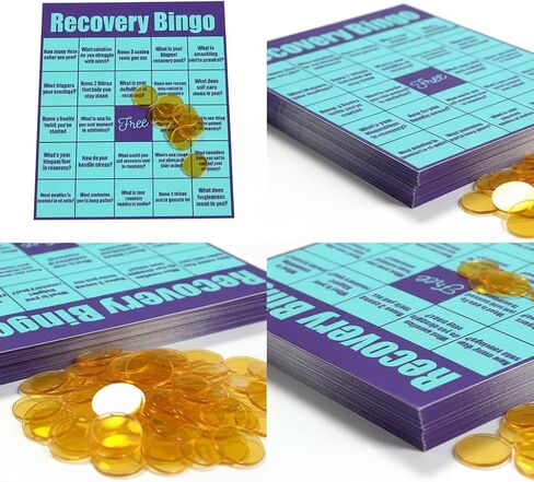 Recovery Bingo Game for Adults in Addiction Groups – 24 Cards and 200 Chips with 1 Game Instructions, Motivational Recovery Activity for Counseling Sessions, Rehab Centers, and Support Meetings in Saudi Arabia