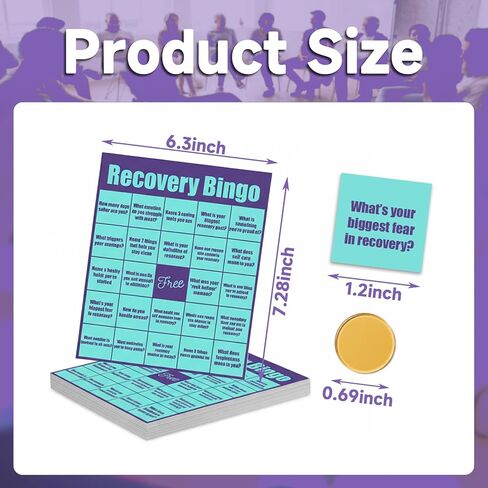 Recovery Bingo Game for Adults in Addiction Groups – 24 Cards and 200 Chips with 1 Game Instructions, Motivational Recovery Activity for Counseling Sessions, Rehab Centers, and Support Meetings in Saudi Arabia