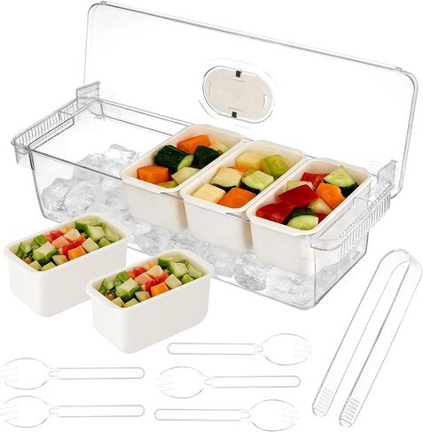 Taco Bar Serving Set for Party with 5 Separate Containers & Components,Taco Mimosa Bar Serving Supplies for Salad, Fruit, Party Garnish in Kuwait