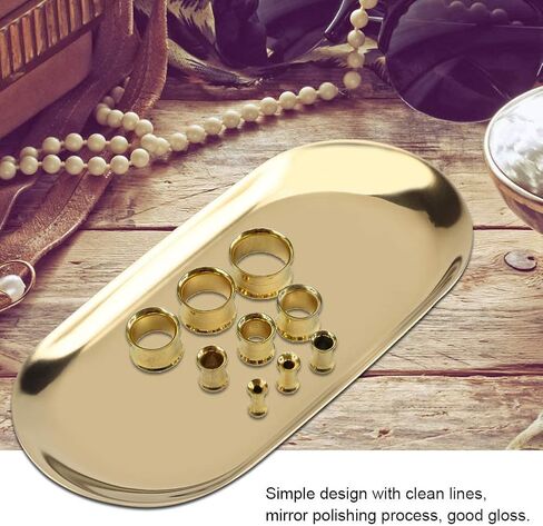 Fdit Nordic Style Stainless Steel Storage Tray, Cosmetic Jewelry Organizer with Mirror Polishing Elegant Desk Plate for Bathroom Vanity Kitchen Countertop Decor (Golden L) in Saudi Arabia
