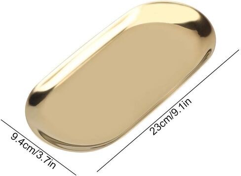 Fdit Nordic Style Stainless Steel Storage Tray, Cosmetic Jewelry Organizer with Mirror Polishing Elegant Desk Plate for Bathroom Vanity Kitchen Countertop Decor (Golden L) in Saudi Arabia